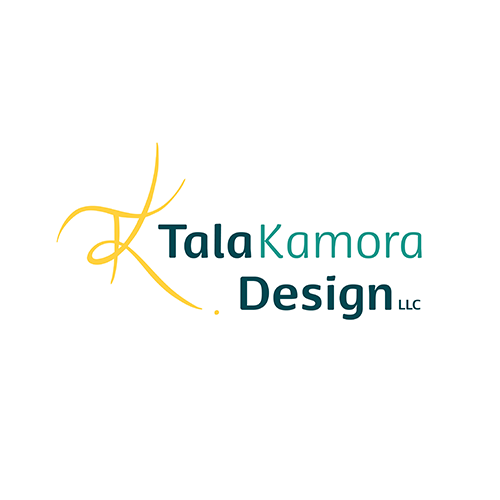 Graphic design work of a logo for TalaKamora Design LLC. This business provides web and graphic design services for small businesses.