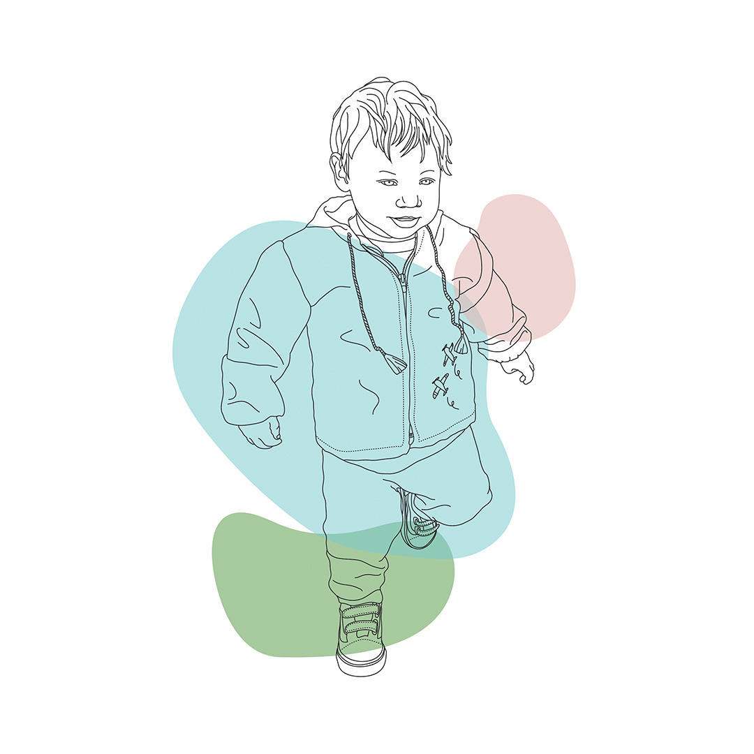 Line artwork of a little boy